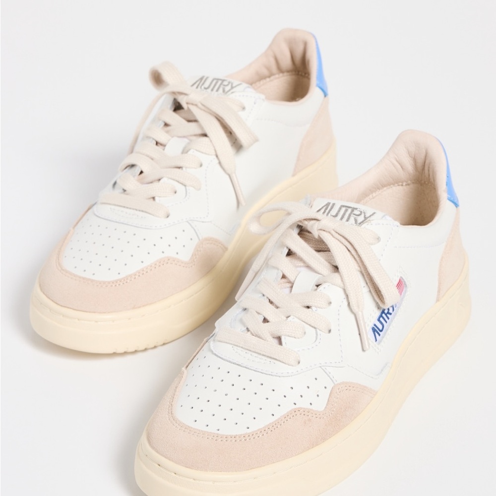 Autry White and Beige Sneakers with Blue Details